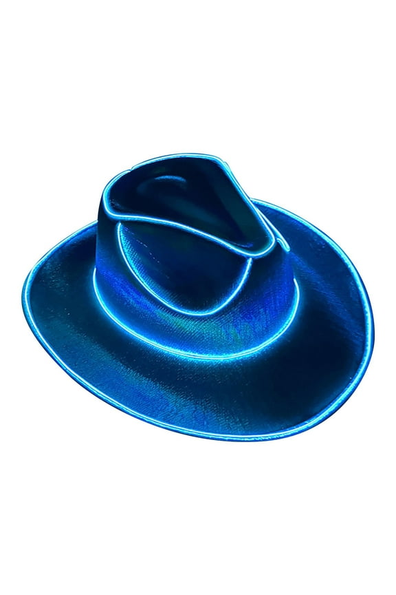 LED Light-Up Cowboy Hat Large Brims 22.8-23.6 in, Color-Changing Battery Powered Flashing Costume Cap for Halloween, Parties, Cosplay,Blue