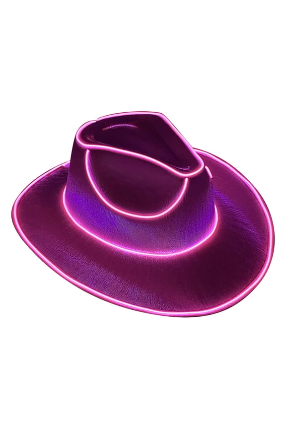 LED Light-Up Cowboy Hat Large Brims 22.8-23.6 in, Color-Changing Battery Powered Flashing Costume Cap for Halloween, Parties, Cosplay, Pink
