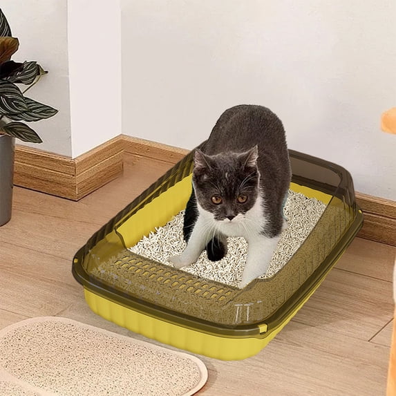 LiUMX Large Cat Litter Box with Sifter Scoop, Semi-Enclosed High-Bar Design Reduces Scatter, 14.37 Inch Plastic Litter Pan for Indoor Cats, Splash-Proof & Non-Slip Bottom