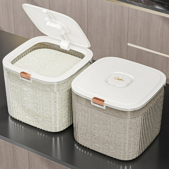 LiUMX Large Rice Storage Container | 10L Airtight Food Dispenser with Flip Lid | Countertop Cereal Grain Flour Beans Pet Food Bin | White or Gray ABS Plastic Kitchen Organizer