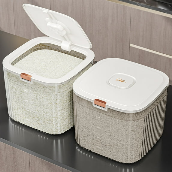 LiUMX Large Rice Storage Container | 10L Airtight Food Dispenser with Flip Lid | Countertop Cereal Grain Flour Beans Pet Food Bin | White or Gray ABS Plastic Kitchen Organizer