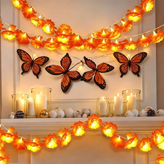 LiUMX LiUMX Halloween LED String Lights, Chrysanthemum Marigold Monarch Butterfly Design, Battery Operated, Waterproof Connectable Strand for Fireplace and Indoor Decor