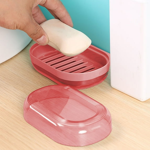 LiUMX Modern Plastic Soap Dish with Drainage Tray | Water-Resistant Bathroom Soap Holder | Compact 13.5x8.5x5 cm Design for Countertops & Showers | Includes 1 Soap Box in Pink, Coffee, Gray, or Green