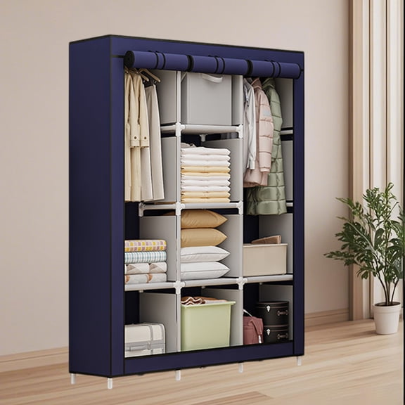 LiUMX Multifunctional Fabric Closet Organizer | Modular Assembly Design | No Tools Required | Adjustable Partitions & Hanging Rods | 66.9x51.1x17.7in | 1-Piece Wardrobe Storage for Bedroom