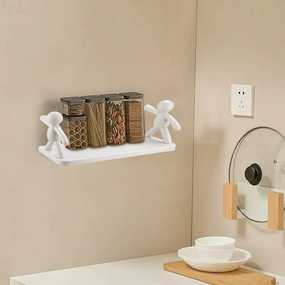 LiUMX No-Drill Small Person Wall Shelf | Bathroom & Kitchen Storage Rack | Space-Saving Hanging Organizer | Easy Install Decorative Shelf for Home