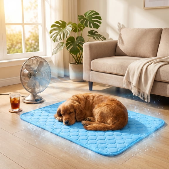 LiUMX Pet Cooling Mat Breathable Ice Silk, Blue Polyester Chill Pad for Dogs and Cats, Non-Slip, Scratch-Resistant, Washer-Washable All-Season Double Use Sleeping Pad