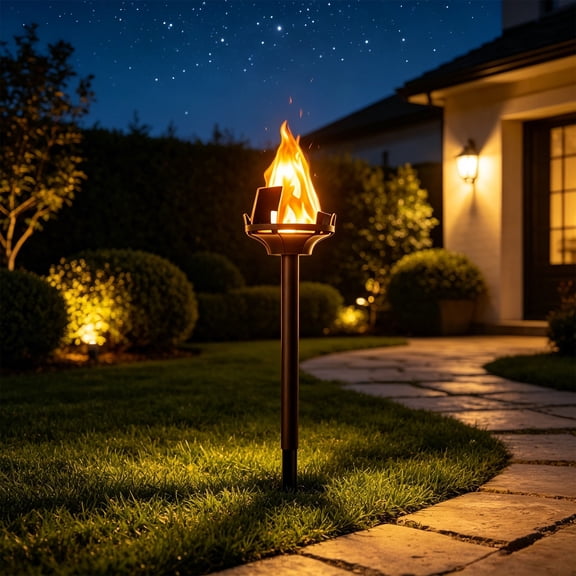 LiUMX Plastic Solar Torch Light Flickering Flame LED Outdoor Garden Stake Lamp, Waterproof All-Plastic Design, Integrated Solar Panel, Warm Pathway and Patio Lighting