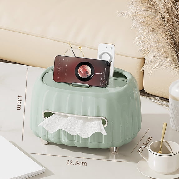 LiUMX Plastic Tissue Box Organizer with Drawer, High-Capacity Remote Control Storage Box for Living Room & Office, Home Decor Organizing Solution