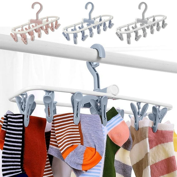 LiUMX Portable Foldable Clothes Drying Rack with 20 Rotating Clips | For Underwear Socks Towels | Multi-Purpose Laundry Hanger for Travel Dorm | Indoor Outdoor Use | Pink Blue Gray Color Options