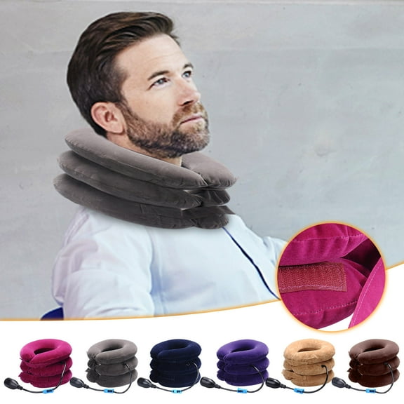 LiUMX Portable Inflatable Cervical Traction Device with Three Layer Full Fleece Cover | Neck Support for Pain Relief & Posture Correction | Home & Office Use | Includes Hand Pump