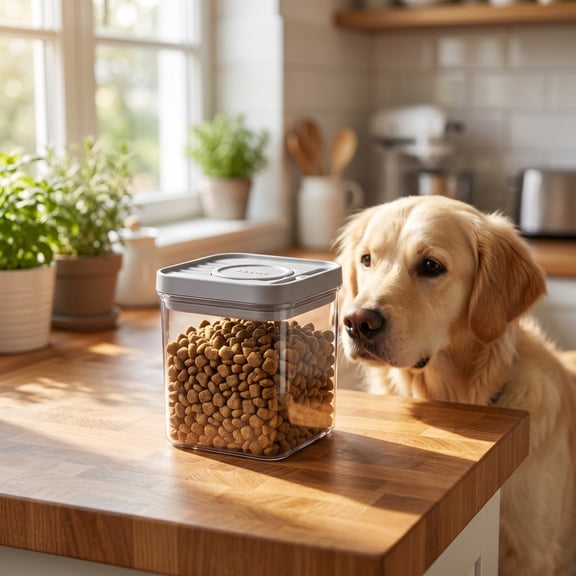 LiUMX Press Lock Airtight Dog Food Storage Container, Clear Plastic Food-Grade Pet Dry Food Canister, Damp Proof Critter Resistant Wide Mouth Organizer for Kitchen Pantry