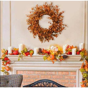 LiUMX Pumpkin Berry Hydrangea Wreath - 11.8 Inch Fall Decor with Maple Leaves | Plastic Artificial Wreath for Door, Thanksgiving & Holiday Decorations