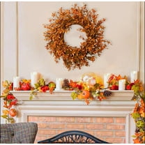 LiUMX Pumpkin Berry Hydrangea Wreath - 11.8 Inch Fall Decor with Maple Leaves | Plastic Artificial Wreath for Door, Thanksgiving & Holiday Decorations