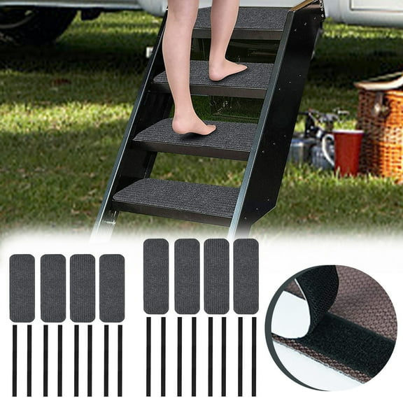 LiUMX RV Step Covers 4-Pack | Non-Slip Stair Rugs for Mobile Home & Campers | Gray Polyester Carpet Mats 19.5"x7.5" & 24"x7.5" | Dog & Pet Friendly RV Accessories