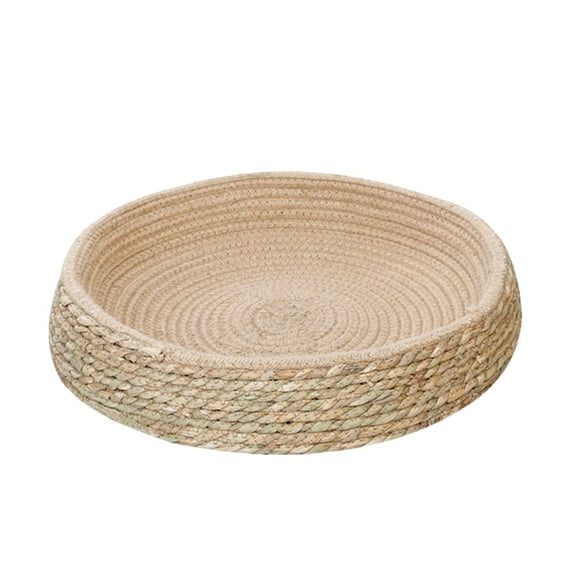 LiUMX Rattan Pet Bed, 24-Inch Oval Semi-Enclosed Cat Bed with Soft Padding & Woven Edge, Cozy Scratch-Resistant Basket for Cats and Small Dogs, Warm Winter Cushion for Living Room or Bedroom