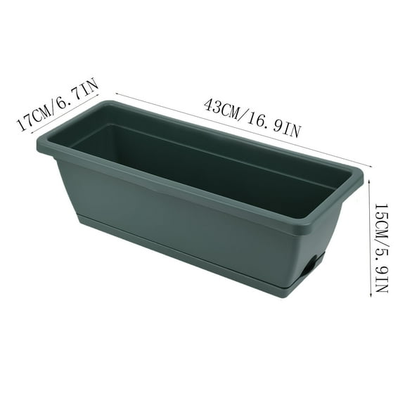 LiUMX Rectangular Plastic Planter Box with Detachable Tray, 43*17*15cm Self-Watering Windowsill Garden Trough for Herbs, Vegetables, Flowers