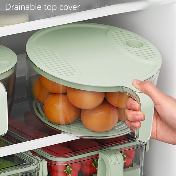LiUMX Rice Washing Basket with Drain Spacer, PE+PP Vegetable Strainer & Fruit Colander for Refrigerator, Easy-Grip Handle & Buckle Design for Kitchen Storage