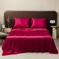 thumbnail image 1 of LiUMX Satin Bed Sheet Set | Silk-Like Soft & Smooth Fitted Sheet | 168x224cm Queen Size | Easy Care Washable Fabric | Blue Black Burgundy Champagne Gray Pink Purple, 1 of 5