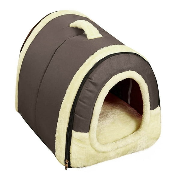 LiUMX Self-Warming Indoor Dog Bed House for Small Dogs & Cats | Removable Washable Cover with Mat | Cozy Faux Shag Burrow Bed for Joint Pain Relief