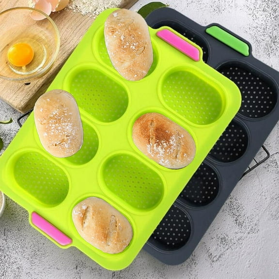 LiUMX Silicone French Bread Pan | 8-Compartment Baking Mold | Non-Stick & Heat-Resistant | Perfect for Rolls & Mini Loaves | Gray or Green | 13.58x9.37 Inches