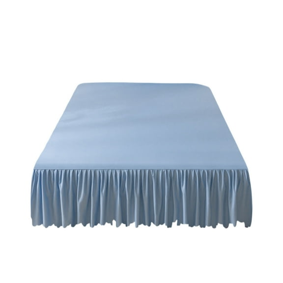 LiUMX Solid Color Washed-Cotton Bed Skirt 200x150cm Dustproof Non-Slip Elastic Mattress Cover with Ruffled Edge - Blue