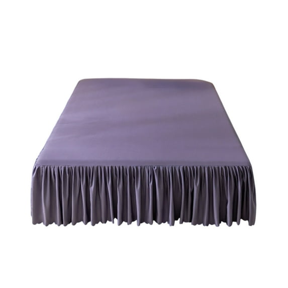 LiUMX Solid Color Washed-Cotton Bed Skirt 59"x78", Dustproof Non-Slip Elastic Mattress Cover with Ruffled Edge, Purple