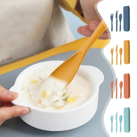 LiUMX Wheat Straw Travel Utensil Set | 4-Piece Portable Knife Fork Spoon Cutlery | Reusable BPA-Free Plastic | Outdoor Camping Picnic Office Student Essentials