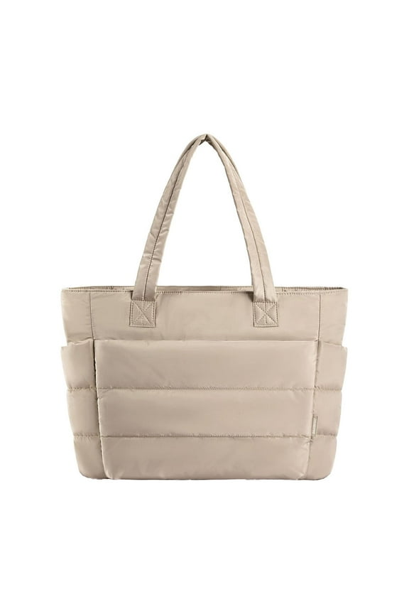 Women's Lightweight Pleated Tote Bag - Extra Large 17" Handbag for Work/Travel/Gym - Water-Resistant Polyester - Fits Laptop, Books & Beach Essentials-Khaki