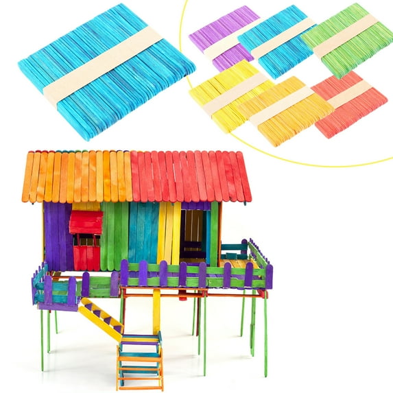 LiUMX Wooden Ice Cream Sticks for DIY Crafts | 50-Piece Set for Kids Art Projects | Colorful Sticks for Building Houses & Windmills | Safe Smooth Edges for Children's Hands
