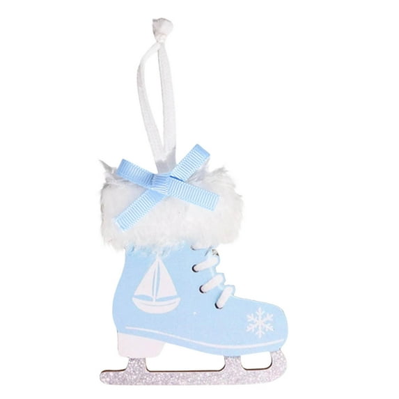 LiUMX Wooden Velvet Ice Skate Christmas Tree Ornaments - Handcrafted Plywood Skates with Ribbon for Holiday Decor, 6-Pack