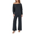 thumbnail image 1 of Liacowi 2 Piece Women’s Pajama Set Long Sleeve Off Shoulder Knit Tops and Wide Leg Pants Set Loungewear Sleepwear, 1 of 8