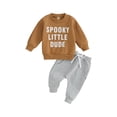 thumbnail image 1 of Liacowi 2PCS Baby Boy Halloween Clothes Toddler Boys Fall Outfits Newborn Letter Print Long Sleeve Sweatshirt + Long Pants 0-3T, 1 of 9