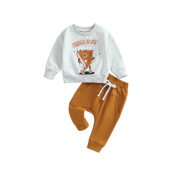Liacowi 2PCS Baby Boy Halloween Clothes Toddler Long Sleeve Letter Print Sweatshirt Top Elastic Waist Sweatpants Newborn Casual Fall Outfit 0-3Y