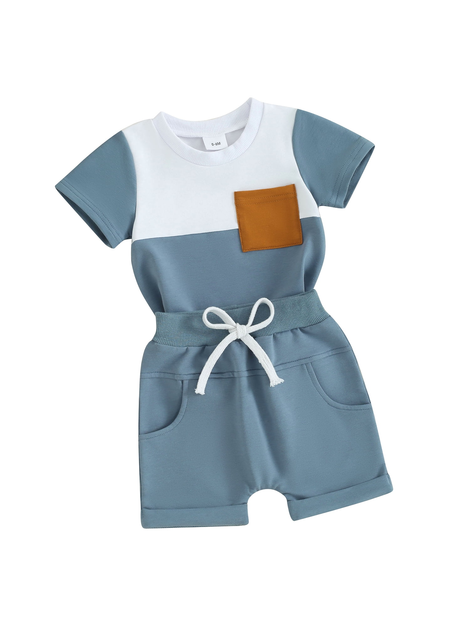 Atogsazn Baby Boy Summer Clothes Set Toddler Colorblock Short Sleeve T Shirt Shorts Drawstring 2pcs Outfit Fashion C Light Blue 2 3 Years Clearance