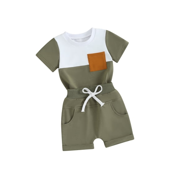 Liacowi 2Pcs Kids Boy Summer Clothes 6M 1T 2T 3T Round Neck Short Sleeve Contrast Tops + Elastic Waist Shorts Toddler Baby Boy Beach Outfit