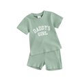 thumbnail image 1 of Liacowi 2Pcs Kids Girls Summer Clothes Toddler Baby Girl Beach Outfit 6M 1T 2T 3T Letter Print Short Sleeve Round Neck T-Shirt +Ribbed Shorts, 1 of 9