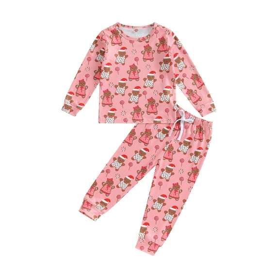 Liacowi 2Pcs Kids Toddler Boy Christmas Outfits Long Sleeve Gingerbread Man/Elk Print Tops + Elastic Waist Pants Set 3T 4T 5T 6T 7T Little Boys Fall Clothes Set