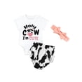 thumbnail image 1 of Liacowi 3PCS Newborn Baby Girl Summer Outfits Cow Print Short Sleeve Romper Onesie Shorts Headband Clothes Set, 1 of 9