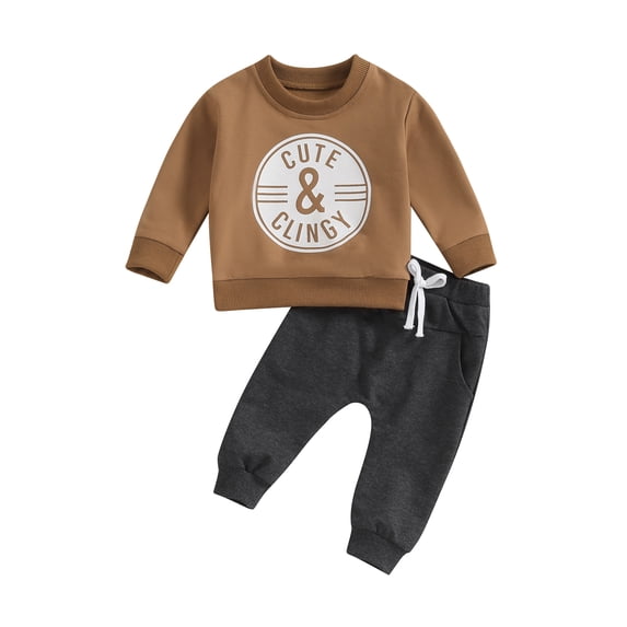 Liacowi Baby Boys 2 Piece Pants Set Long Sleeve Crew Neck Letters Print Sweatshirt Elastic Waist Sweatpants 6M 12M 18M 24M 3T Toddler Boys Sweatsuits Clothes