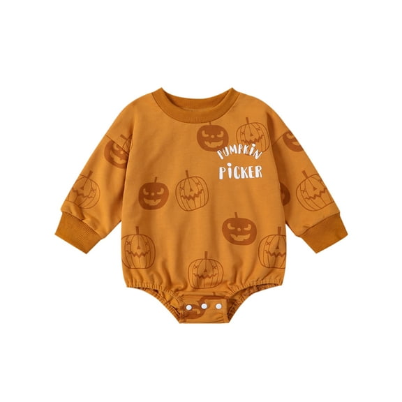 Liacowi Baby Boys Girls Halloween Rompers Letter Pumpkin Print Long Sleeve Bodysuits 6 12 18 24 Months Newborn Spring Autumn Halloween Onesie Clothes