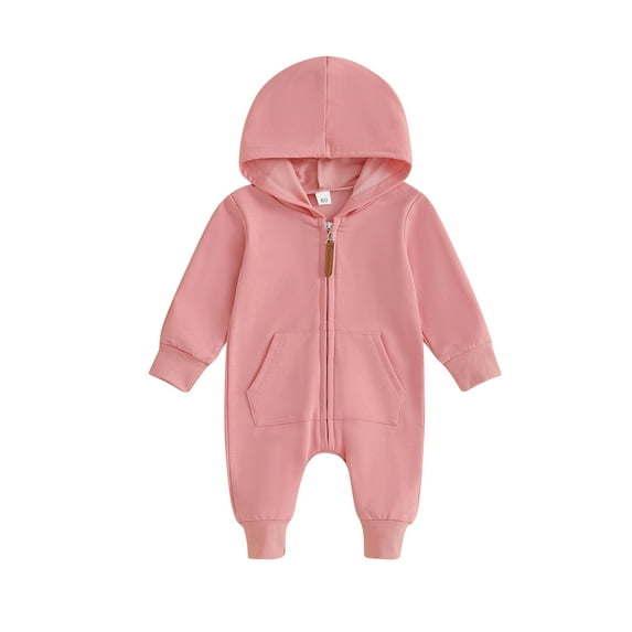 Liacowi Baby Boys Girls Jumpsuit Long Sleeve Zip-up Solid Hooded Romper Infant Boys Girls Fall Clothes 0-12 Months
