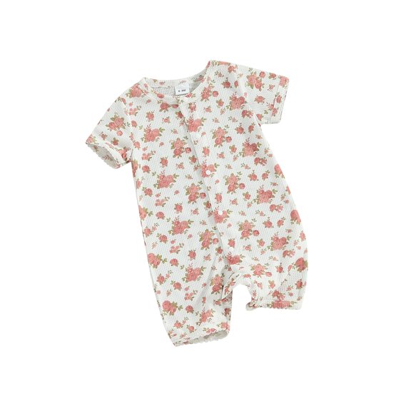 Liacowi Baby Boys Girls Jumpsuits 6M 12M 18M 24M Short Sleeve Floral Print Bodysuits Playsuit for Infant Boys Girls Summer One Piece Clothes
