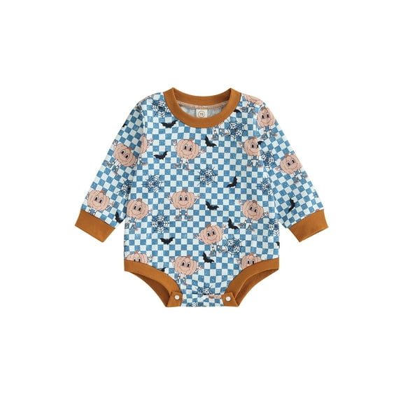 Liacowi Baby Boys Girls Rompers Round Neck Long Sleeve Plaid Print Bodysuit Infant Loose Fit Onesie Newborn Cute Clothes 0-12 Months