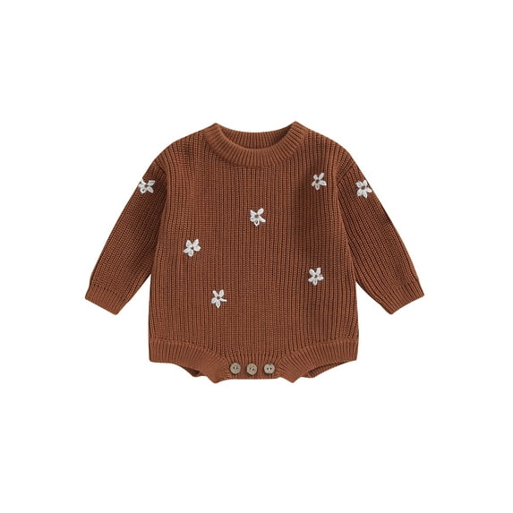 Liacowi Baby Boys Girls Sweatshirts Rompers Flower Print Crew Neck Long Sleeve Knit s Infant Fall Jumpsuits Newborn Casual One Piece Bodysuits 0-24M