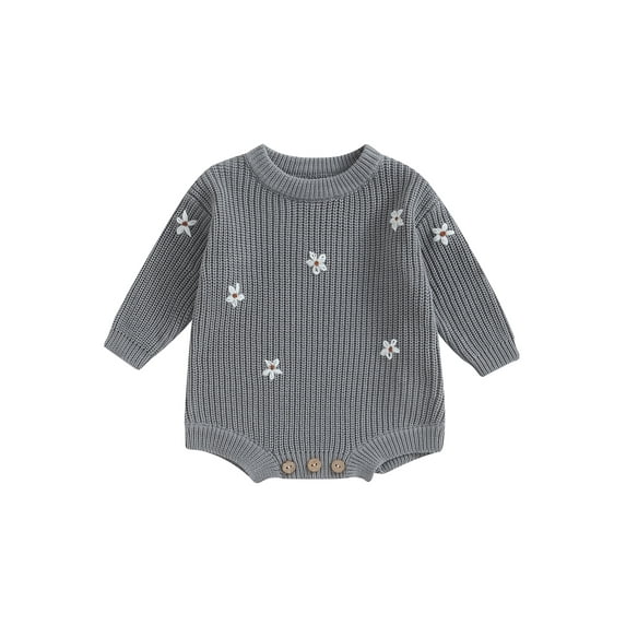 Liacowi Baby Boys Girls Sweatshirts Rompers Flower Print Crew Neck Long Sleeve Knit s Infant Fall Jumpsuits Newborn Casual One Piece Bodysuits 0-24M