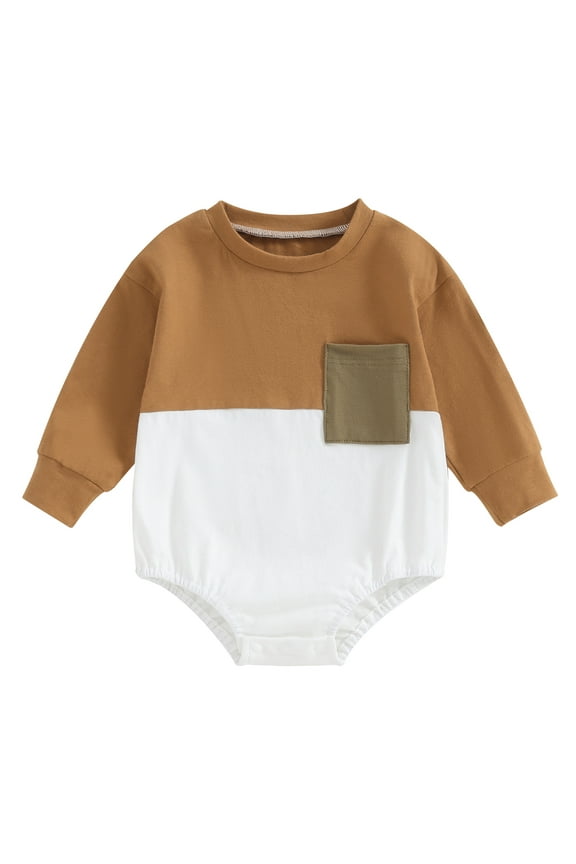 Baby Boys Romper Contrast Color Long Sleeve Bodysuits 6 12 18 24 Months Newborn Fall Onesie Infant Loose Fit Jumpsuits 0-24 Months