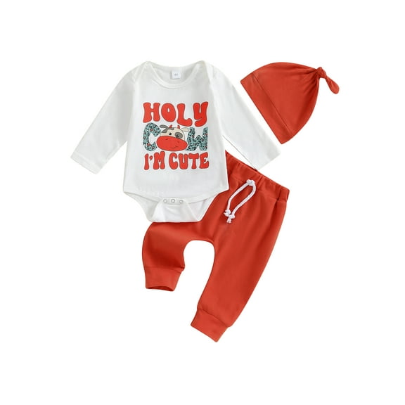 Liacowi Baby Girl Boy Clothes Set Newborn Letter Print Long Sleeve Crew Neck Romper Long Pants Hat 3 6 12 18 Months Infant 3PCS Fall Outfits