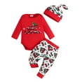 thumbnail image 1 of Liacowi Baby Girl Christmas Clothes Set 3 6 9 12 18 Months Newborn Girls Letter Print Long Sleeve Romper Long Pants Hat 3PCS Infant Fall Christmas Outfits, 1 of 9