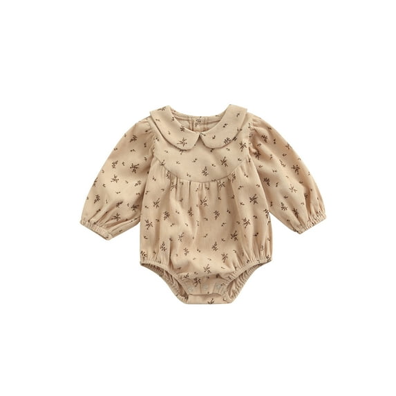 Liacowi Baby Girl Jumpsuit Doll Round Neck Corduroy Floral Printed Romper