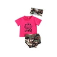 thumbnail image 1 of Liacowi Baby Girl Summer Short Sleeve T-Shirt + Camouflage Shorts + Headband, 1 of 7